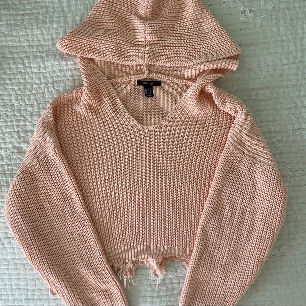 Forever21 Crochet Knit Cropped Hoodie